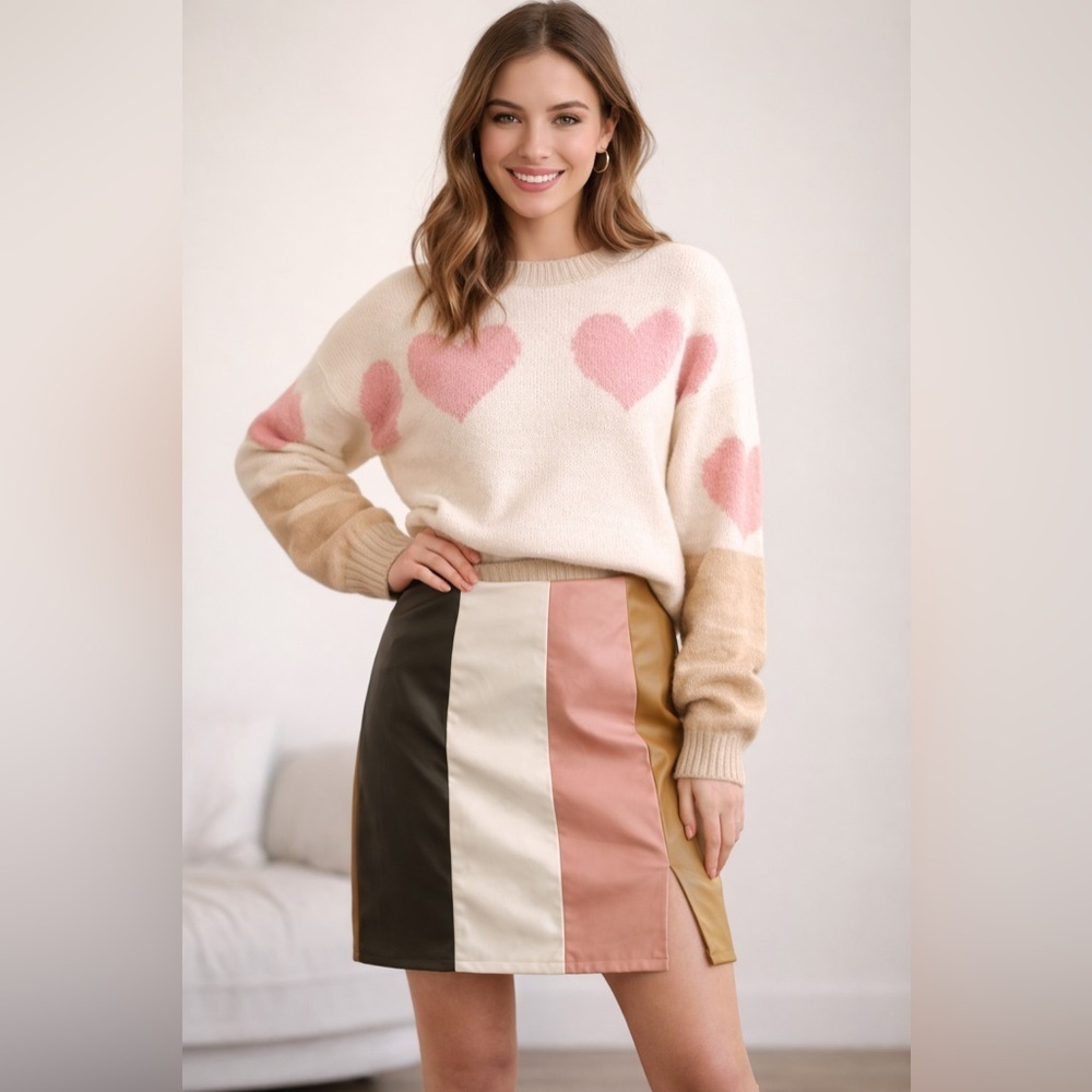 Fashion on Earth Juniors Mod Style Colorblock Striped Faux Leather Mini Skirt